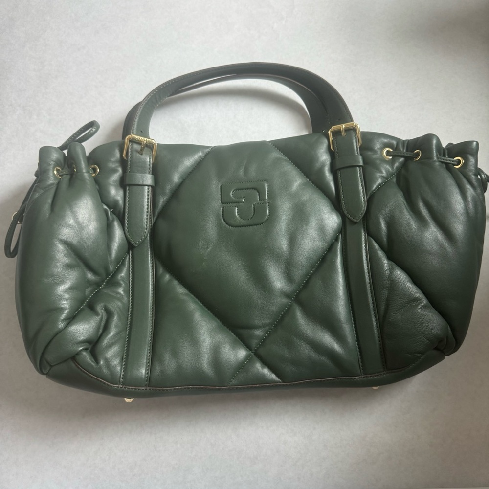 New GERARD DAREL  Le 24H Quilted Leather Shoulder Bag Dark Green Leather - Picture 5 of 12